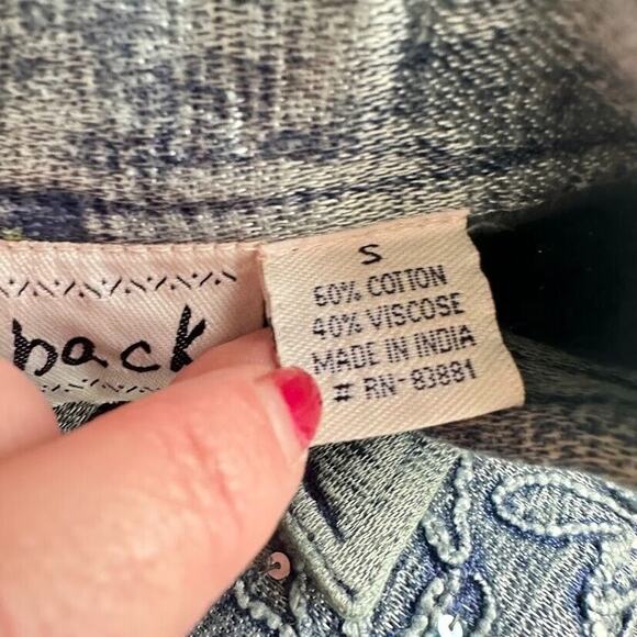 Vintage 90s Flashback Jacket Blue Embroidered Sequin Crochet Size Small Festival - Picture 7 of 8